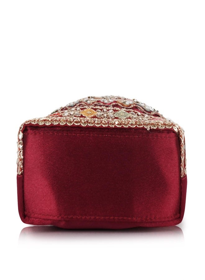 PLANX Velvet SilK Stylish Fancy Embroidery Unique Design Traditional Ethnic Wedding Party Handheld Potli For Women - Image 5