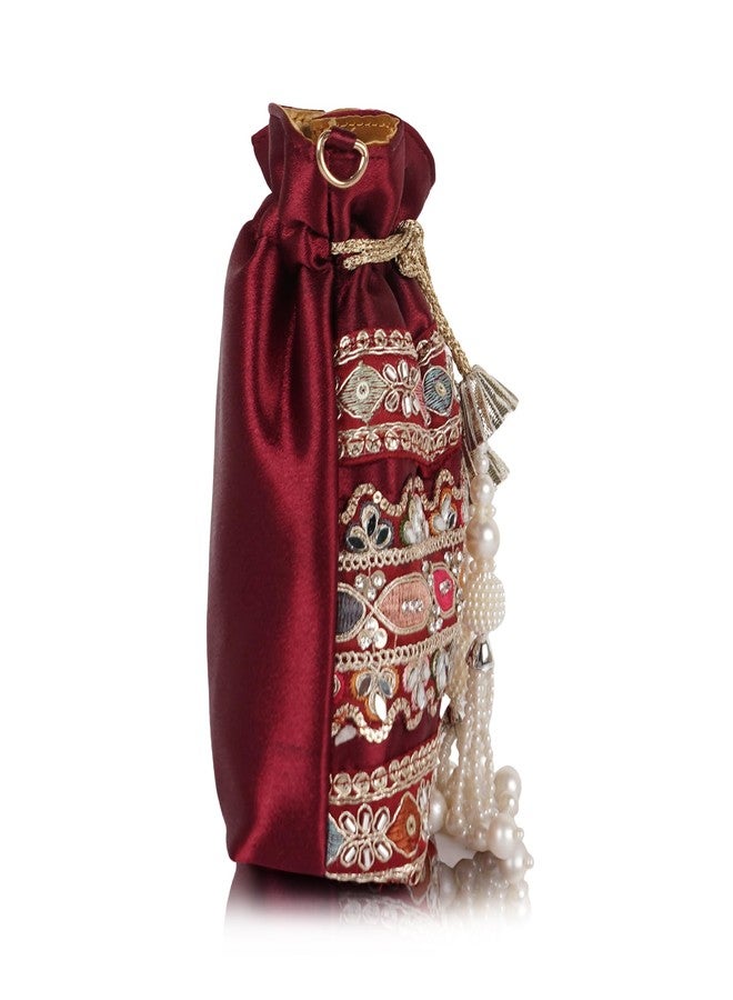 PLANX Velvet SilK Stylish Fancy Embroidery Unique Design Traditional Ethnic Wedding Party Handheld Potli For Women - Image 3
