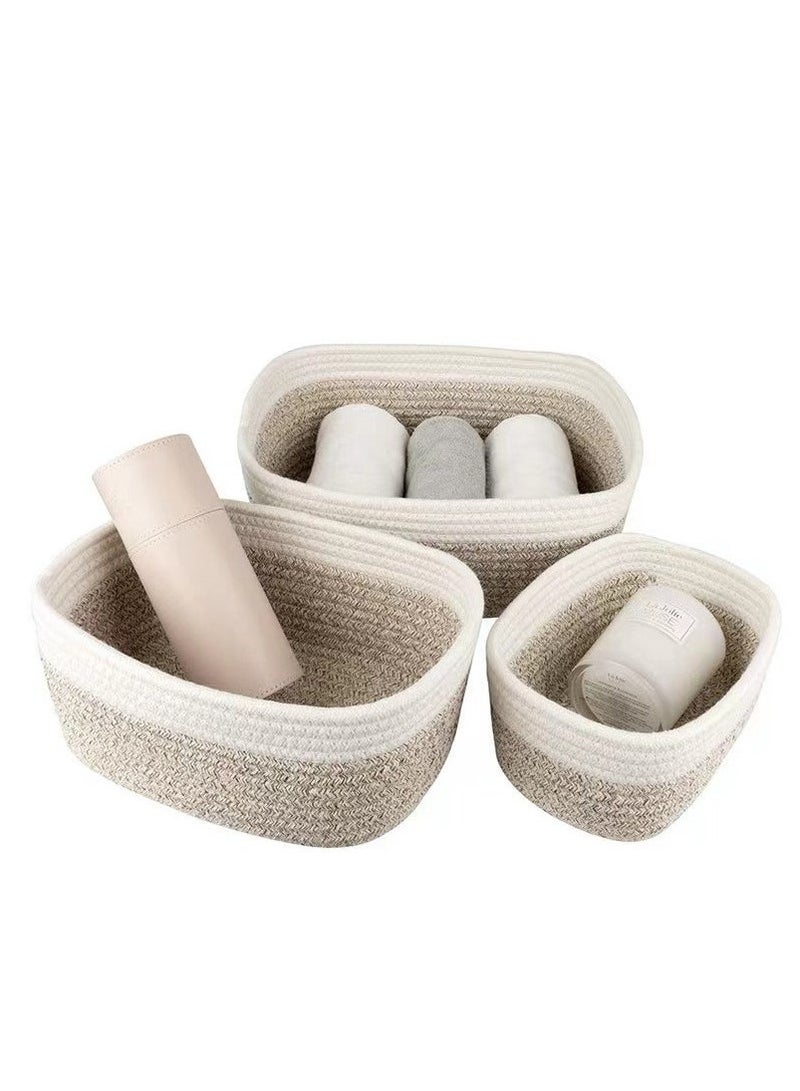 Arabest Cube Shelf Closet Storage Basket Set of 3 - Woven Bins for Organizing, Soft Cotton Rope Skin-Friendly Toy Basket, Stylish Decor - Light Brown - Image 1