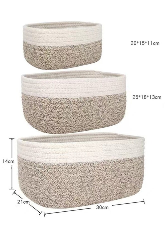 Arabest Cube Shelf Closet Storage Basket Set of 3 - Woven Bins for Organizing, Soft Cotton Rope Skin-Friendly Toy Basket, Stylish Decor - Light Brown - Image 2