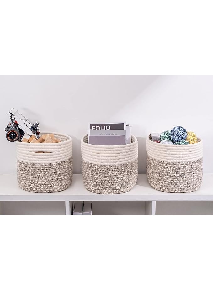 Arabest Cube Shelf Closet Storage Basket Set of 3 - Woven Bins for Organizing, Soft Cotton Rope Skin-Friendly Toy Basket, Stylish Decor - Light Brown - Image 5