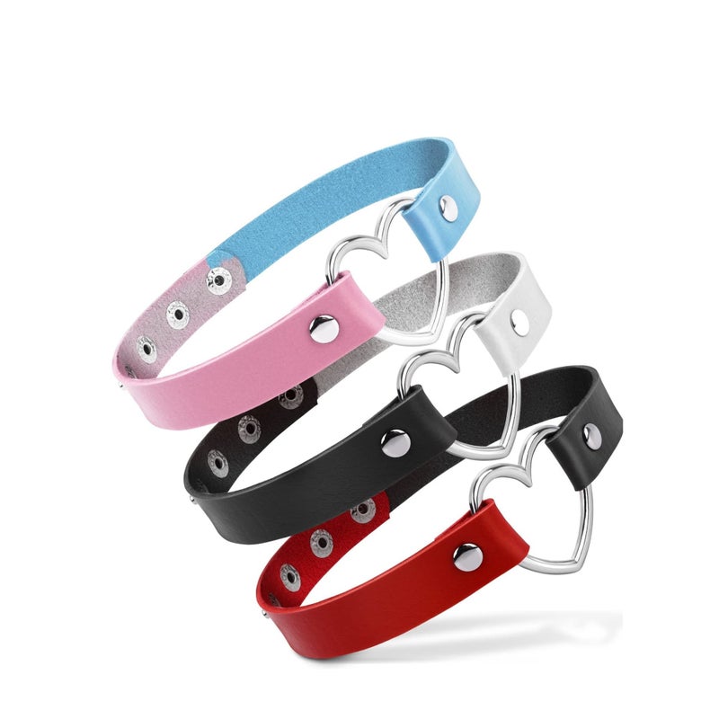 SOLARAE 3PCS PU Leather Choker, Women Vintage Heart Leather Choker, Choker Necklace Collar Neckband, for Women Party Cosplay Festival Decorations - Image 4