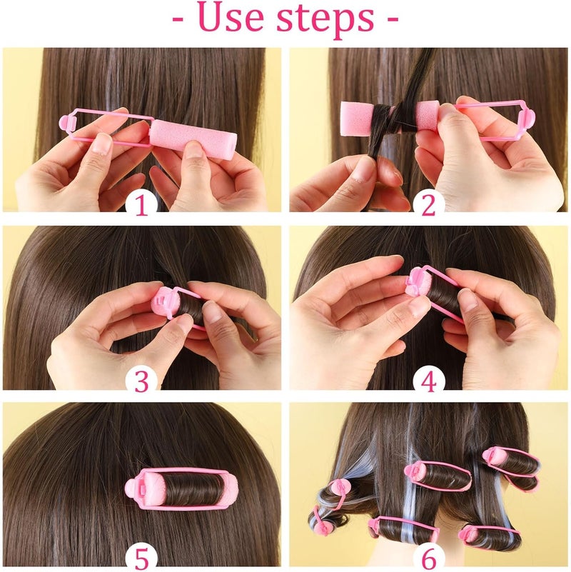 TERRIFI 12 Pcs Soft Foam Hair Rollers 7CM Heatless Hair Curlers for Damage-Free Curls Overnight Sleep Curlers Pink Hair Curling Rods for Women Holiday Party Hairstyles - Image 4