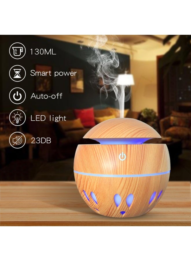 general Colorful cool mist humidifier, wood grain aromatherapy machine, essential oil diffuser with seven-color LED light, suitable for home, bedroom, office, 130ml USB desktop humidifier, gift for mom and women - Image 3