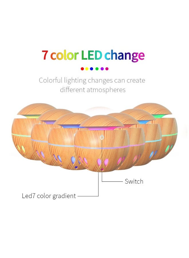 general Colorful cool mist humidifier, wood grain aromatherapy machine, essential oil diffuser with seven-color LED light, suitable for home, bedroom, office, 130ml USB desktop humidifier, gift for mom and women - Image 2