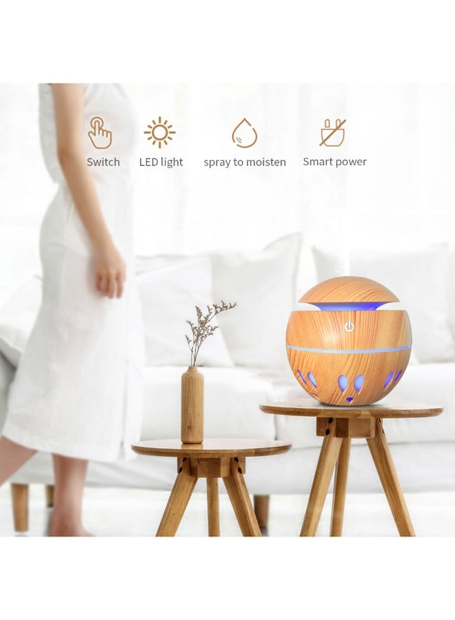 general Colorful cool mist humidifier, wood grain aromatherapy machine, essential oil diffuser with seven-color LED light, suitable for home, bedroom, office, 130ml USB desktop humidifier, gift for mom and women - Image 4
