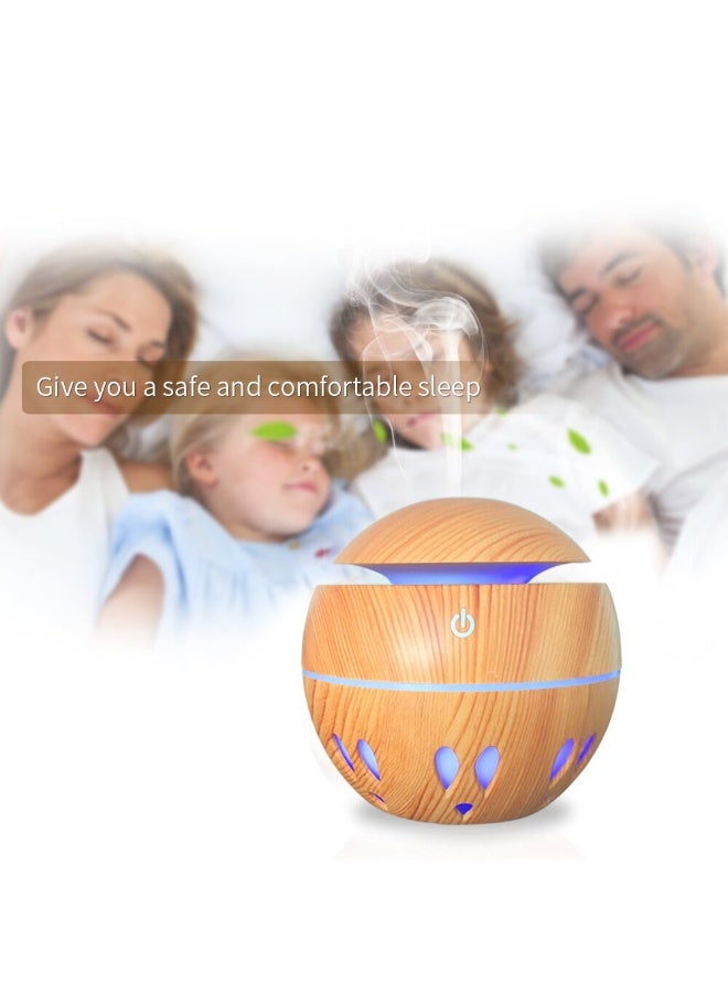 general Colorful cool mist humidifier, wood grain aromatherapy machine, essential oil diffuser with seven-color LED light, suitable for home, bedroom, office, 130ml USB desktop humidifier, gift for mom and women - Image 5