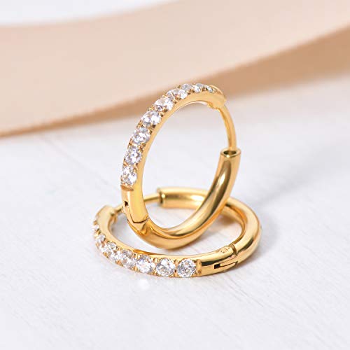showself Small Huggie Hoop Earring, 18G Cartilage Earring Gold Plating 8MM Hoop Earring for Women Men Stainless Steel Tragus Earring Cubic Zirconia Forward Helix Earrings Hypoallergenic Sensitive Ear - Image 2