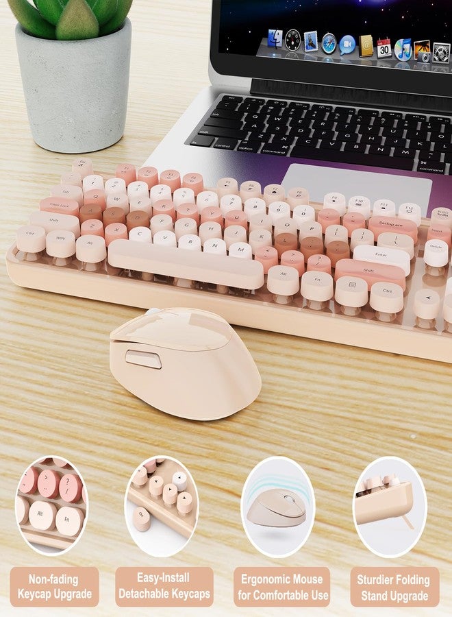 Nowlike Wireless Keyboard and Mouse Set, Full-Size Typewriter Keyboard with Retro Round Keycaps, Ergonomic Design, Compatible with Windows PCs, Ideal for Home and Office. (Milk Tea) - Image 5