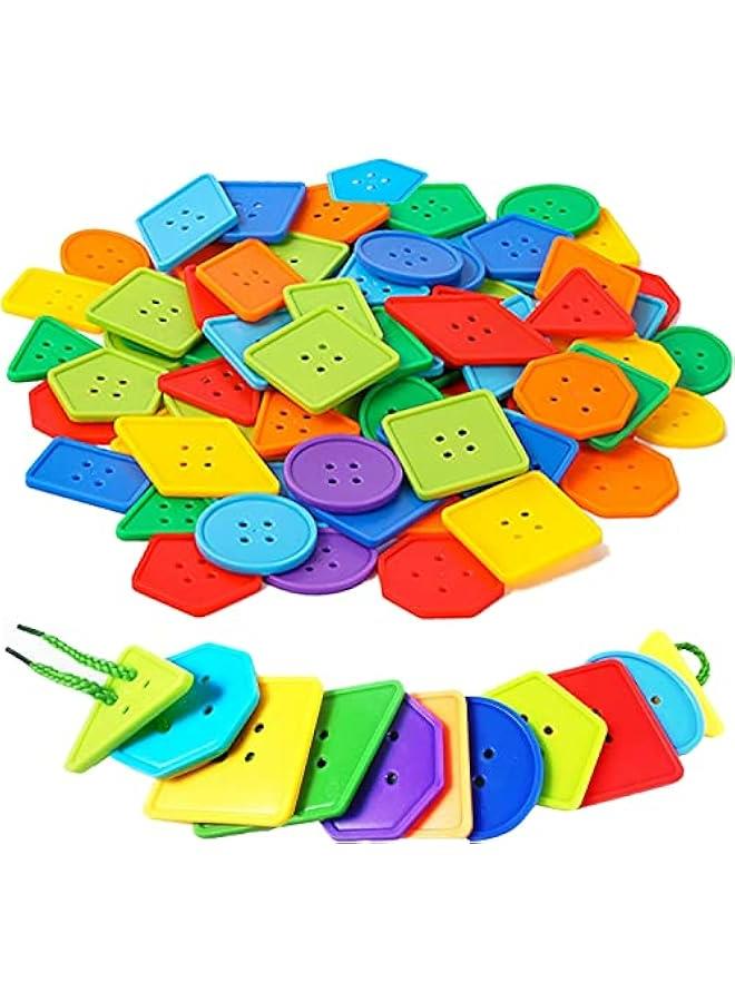 70 Piece Montessori Lacing Threading Toy - Large Beads in Geometric Shapes for Kids' Crafts, Activities, and Daycare - Educational Toy for Autism, Fine Motor Skills Development - Ideal for 3-6 Year  - Image 1