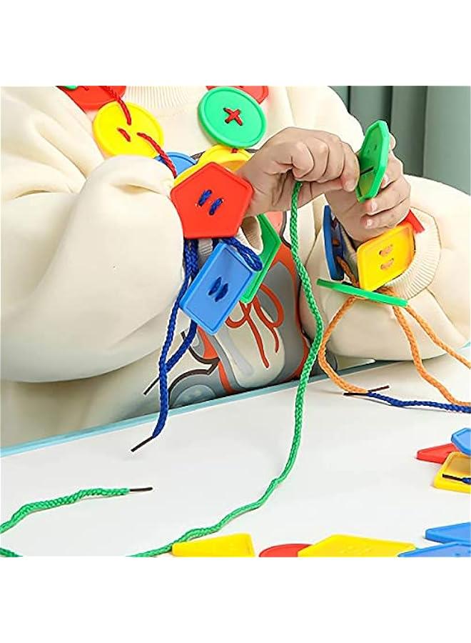 70 Piece Montessori Lacing Threading Toy - Large Beads in Geometric Shapes for Kids' Crafts, Activities, and Daycare - Educational Toy for Autism, Fine Motor Skills Development - Ideal for 3-6 Year  - Image 3