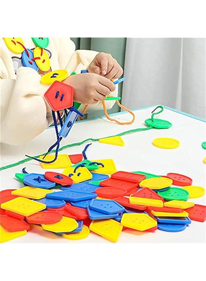 70 Piece Montessori Lacing Threading Toy - Large Beads in Geometric Shapes for Kids' Crafts, Activities, and Daycare - Educational Toy for Autism, Fine Motor Skills Development - Ideal for 3-6 Year  - Image 4