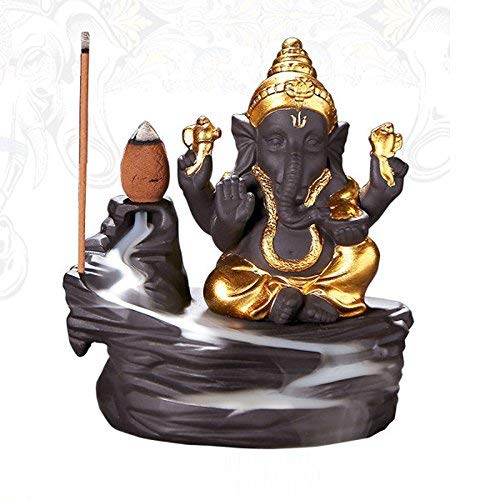 HC VILLA Lord Ganesh Smoke backflow Incense Holder, Ganpati Bappa Fountain, Spiritual Incense Pooja mandir showpiece, Meditation Yoga décor, Home Temple Idol, Office Table Gift Statue - Image 1