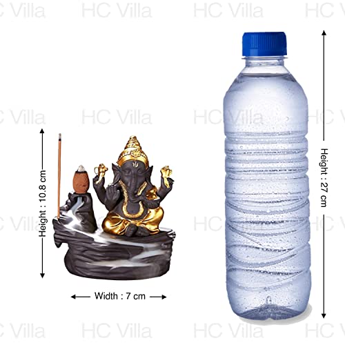 HC VILLA Lord Ganesh Smoke backflow Incense Holder, Ganpati Bappa Fountain, Spiritual Incense Pooja mandir showpiece, Meditation Yoga décor, Home Temple Idol, Office Table Gift Statue - Image 3