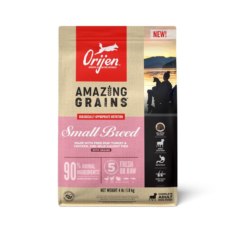 ORIJEN Amazing Grains High Protein Dry Dog Food Small Breed Recipe 4lb Bag - Image 1