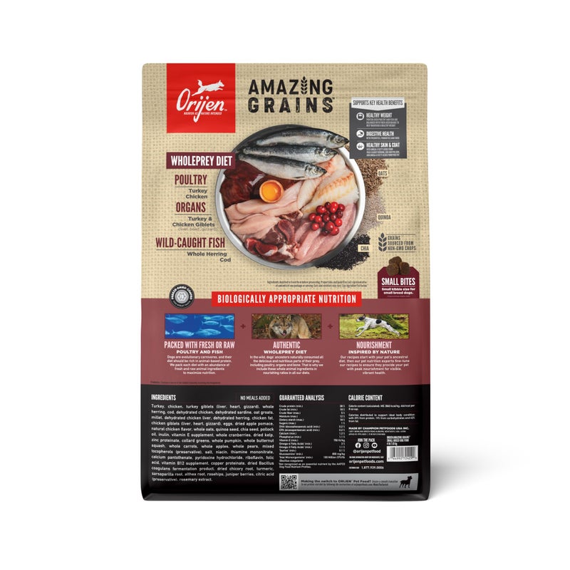 ORIJEN Amazing Grains High Protein Dry Dog Food Small Breed Recipe 4lb Bag - Image 2