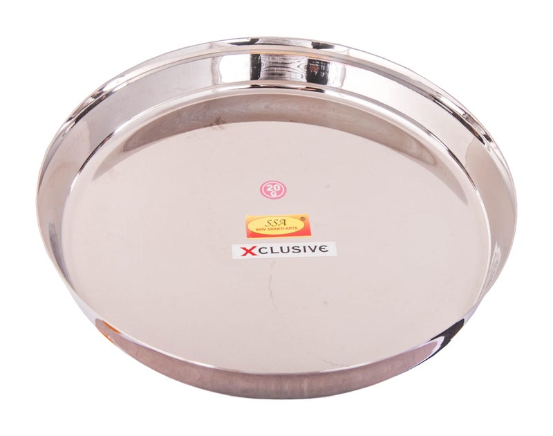 SHIV SHAKTI ARTS Steel Thali with Premium Finish Heavy Gauge Plate for Serving (Pack of 1, 28.5 cm) - Image 3