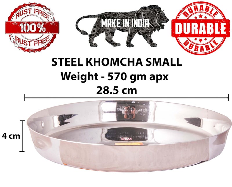 SHIV SHAKTI ARTS Steel Thali with Premium Finish Heavy Gauge Plate for Serving (Pack of 1, 28.5 cm) - Image 2