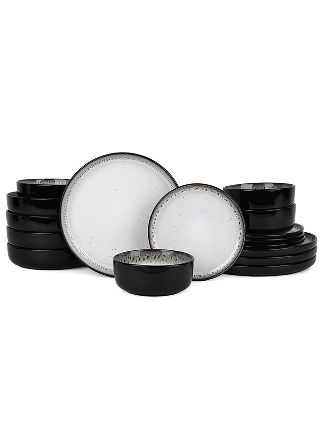 Ollieroo 16 piece Stoneware Dinnerware Set, Set for 4, Microwave & Dishwasher Safe, Reactive Black and White - Image 1