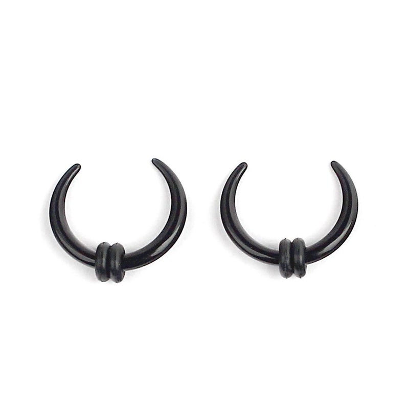 Ruifan 1Pair Black Acrylic C shape Pincher Tapers Septum Buffalo Taper Expander Pierced Nose, Nipple or Earring Ring with Black O-Rings 14G - Image 2