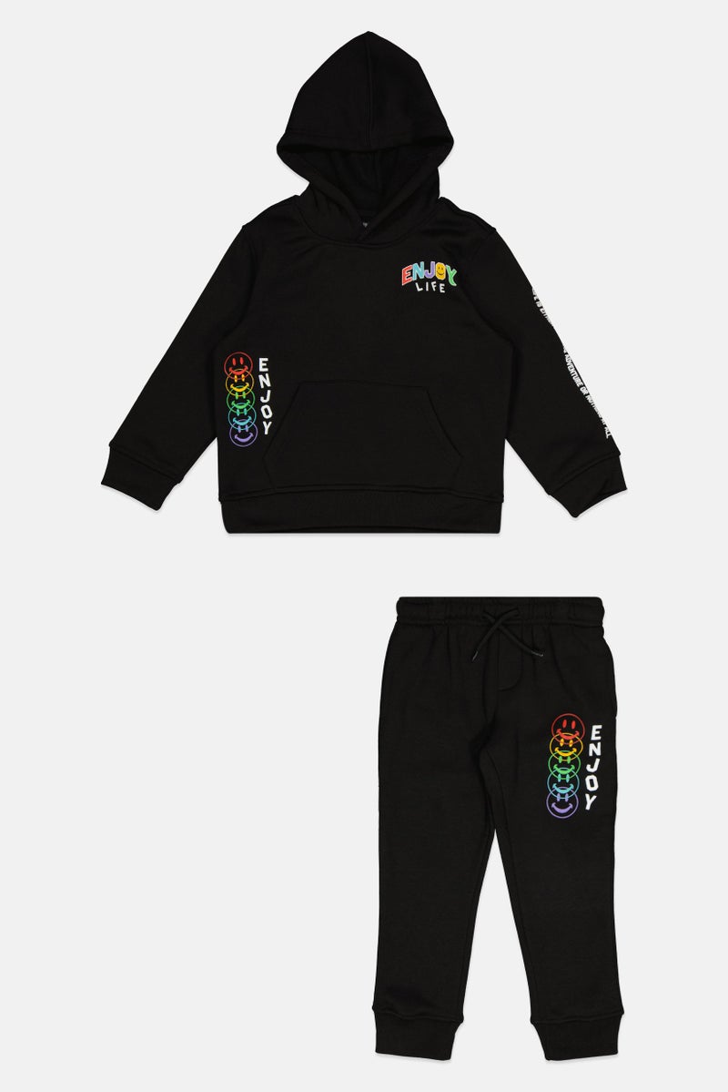 brooklyn Toddlers Boy 2 Pieces Graphic Print Hoodie and Jogger Pants Set, Black  - Image 1