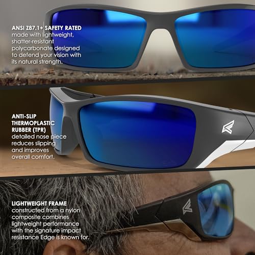 Edge نظارات أمان EDGE Reclus المعتمدة من ANSI - إطار أسود/عدسات زرقاء عاكسة - Image 4