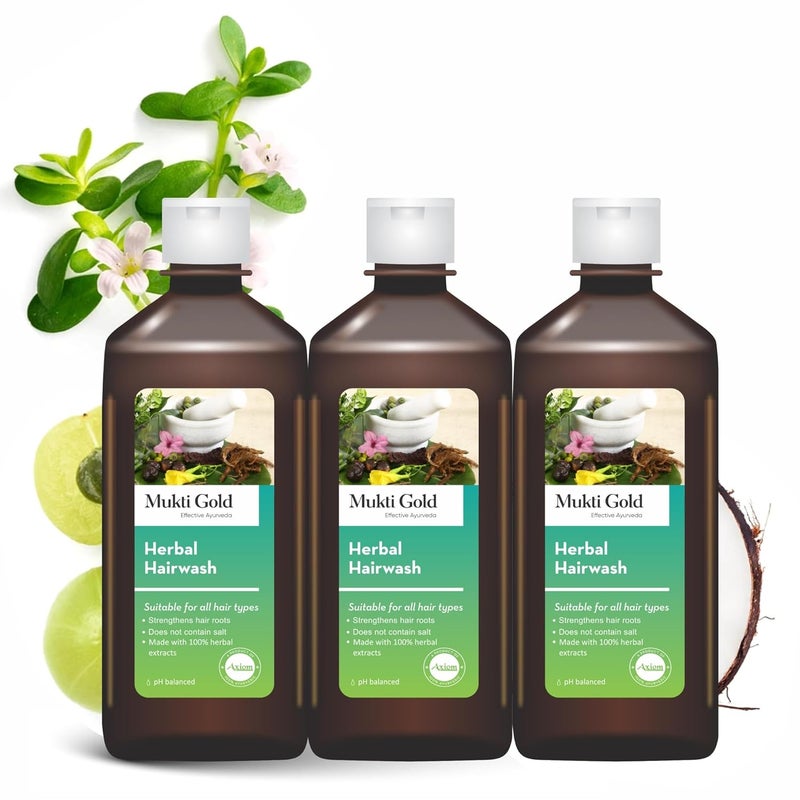 Axiom Mukti Gold Amla  Coconut Herbal Hairwash  400mL  Shampoo For Shiny  Strong Hair  Suitable For All Hair Types  Sulphate  Paraben Free Shampoo  Pack of 3 - Image 1