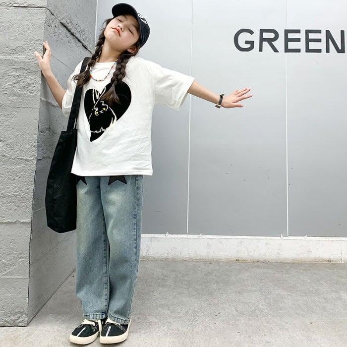 Boys And Girls Short-Sleeved Cotton T-Shirt 2024 Summer Loose Top Mid-Large Children'S Printed Children'S Half-Sleeved T-Shirt - Image 1