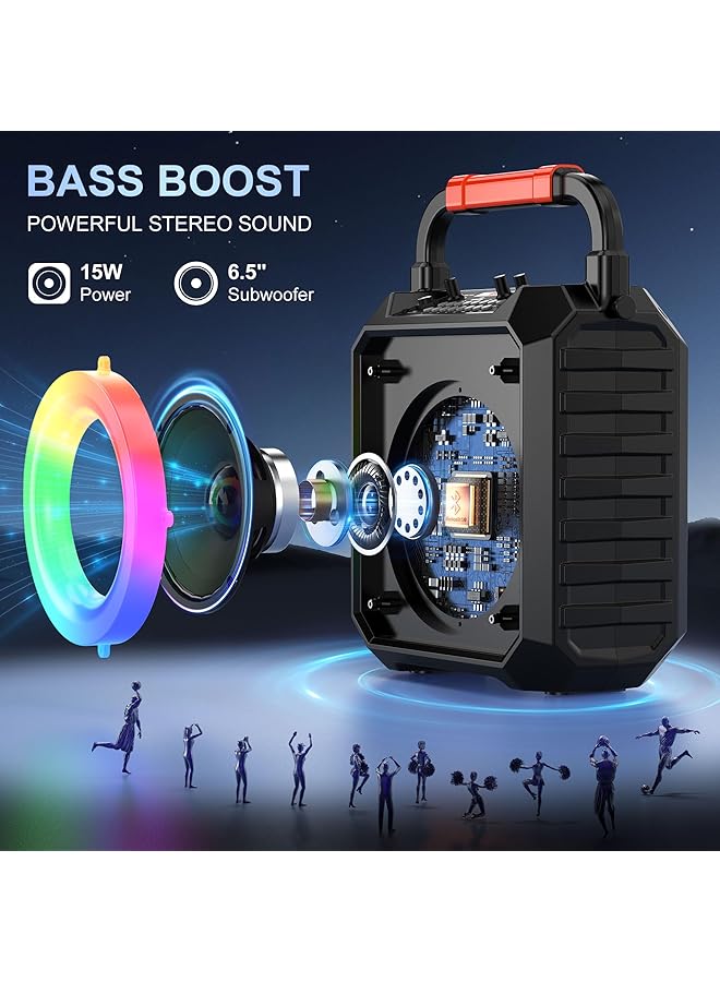 erorex Karaoke Machine With Two Wireless Microphones Portable Bluetooth Karaoke Speaker With Led Lights For Kids And Adults Pa System Speaker Supports Tf Card Usb Aux In Rec For Party  - Image 2