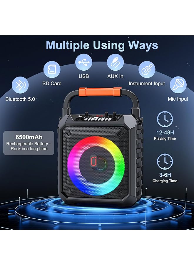 erorex Karaoke Machine With Two Wireless Microphones Portable Bluetooth Karaoke Speaker With Led Lights For Kids And Adults Pa System Speaker Supports Tf Card Usb Aux In Rec For Party  - Image 3