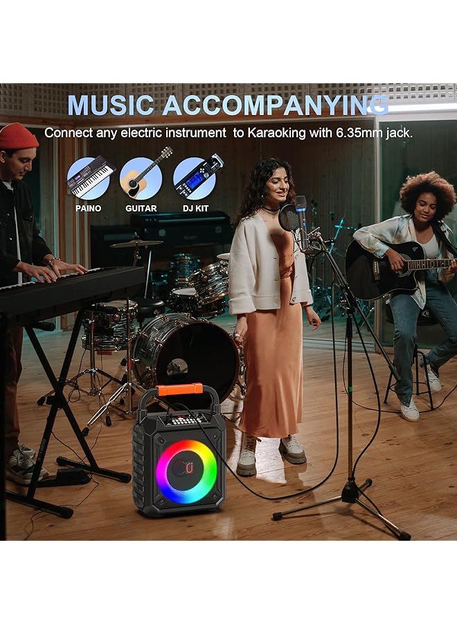 erorex Karaoke Machine With Two Wireless Microphones Portable Bluetooth Karaoke Speaker With Led Lights For Kids And Adults Pa System Speaker Supports Tf Card Usb Aux In Rec For Party  - Image 4
