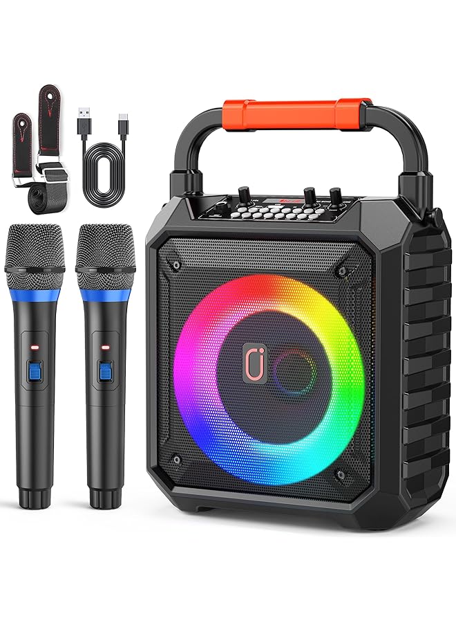 erorex Karaoke Machine With Two Wireless Microphones Portable Bluetooth Karaoke Speaker With Led Lights For Kids And Adults Pa System Speaker Supports Tf Card Usb Aux In Rec For Party  - Image 1