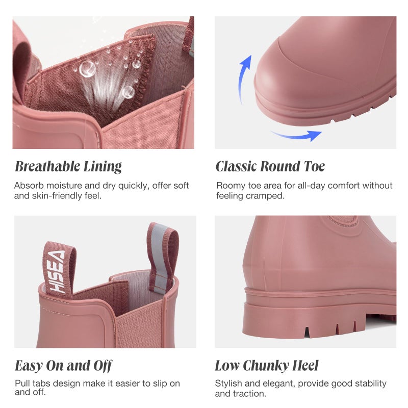 HISEA Women's Short Rain Boots Fashion Waterproof Chelsea Boots Ankle Garden Shoes for Ladies Non Slip Outdoor Work Booties Lightweight Rubber Rainboots with Comfort Insole, Size 10 Hawthorn Red - Image 5