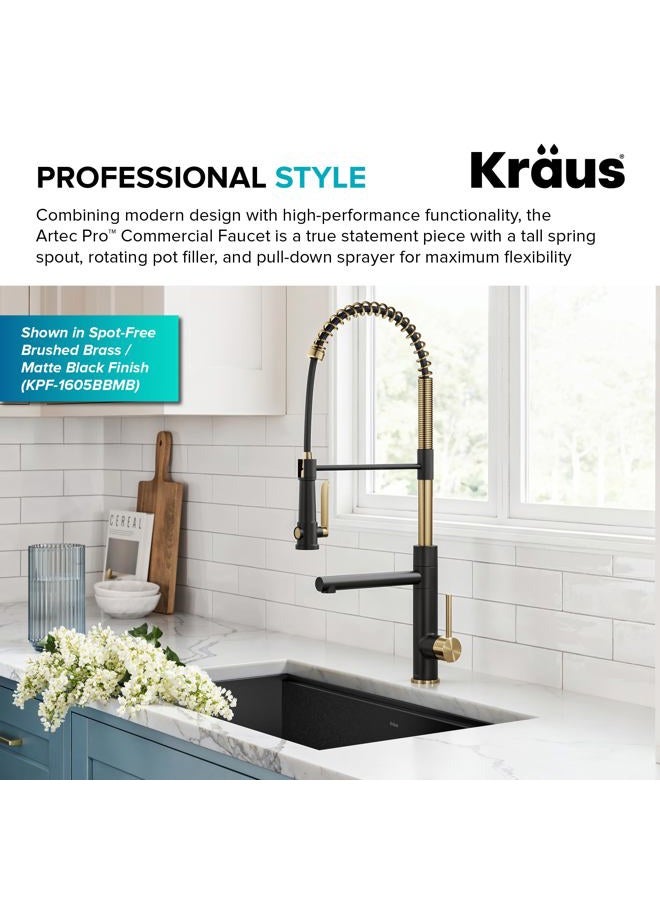 Kraus خلاط مطبخ كراوس أرتيك برو بتصميم تجاري مع 2 وظيفة ومقبض واحد قابل للسحب مع ملء وعاء من الفولاذ المقاوم للصدأ الخالي من البقع، KPF-1605SFS - Image 2