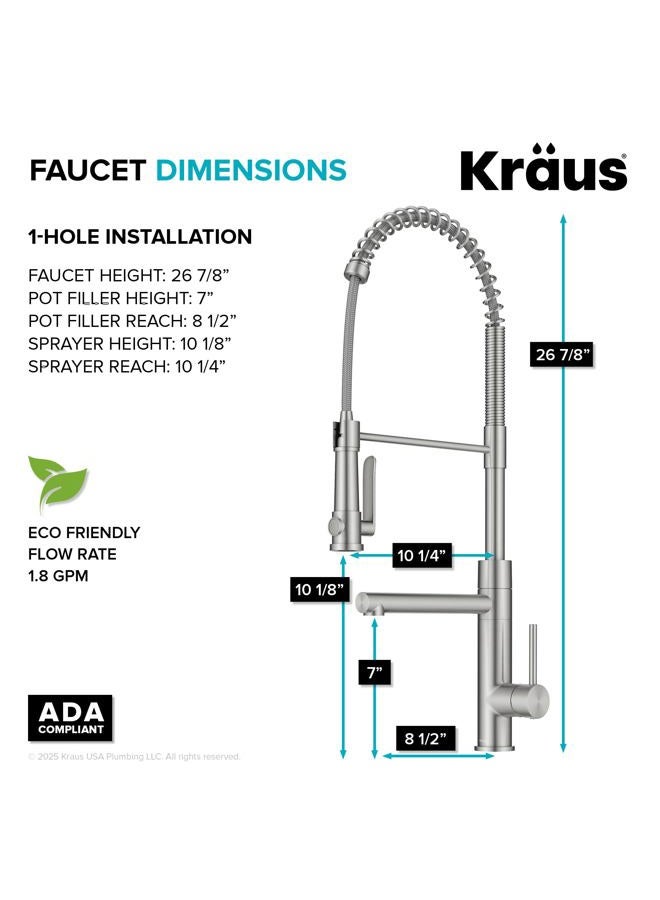 Kraus خلاط مطبخ كراوس أرتيك برو بتصميم تجاري مع 2 وظيفة ومقبض واحد قابل للسحب مع ملء وعاء من الفولاذ المقاوم للصدأ الخالي من البقع، KPF-1605SFS - Image 3
