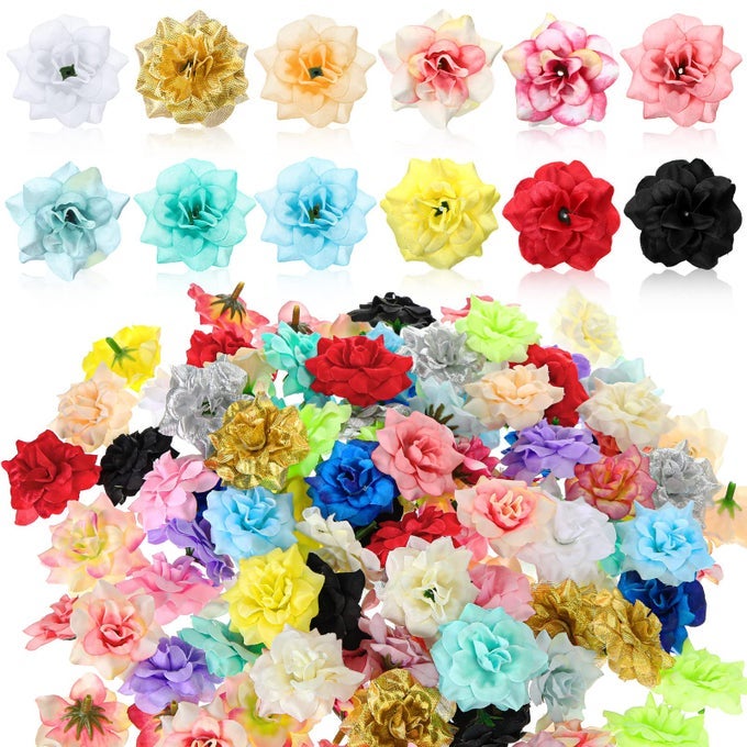 110 PCS FAKE SILK ROSE HEAD BULK 177 INCHES ARTIFICIAL ROSES HEAD MINI ASSORTED ROSES ARTIFICIAL FLOWERS COLORFUL MINI FLOWERS FOR CRAFTS WEDDING FLOWER WALL DIY BOUQUET HOME DECORATION COLORFUL
