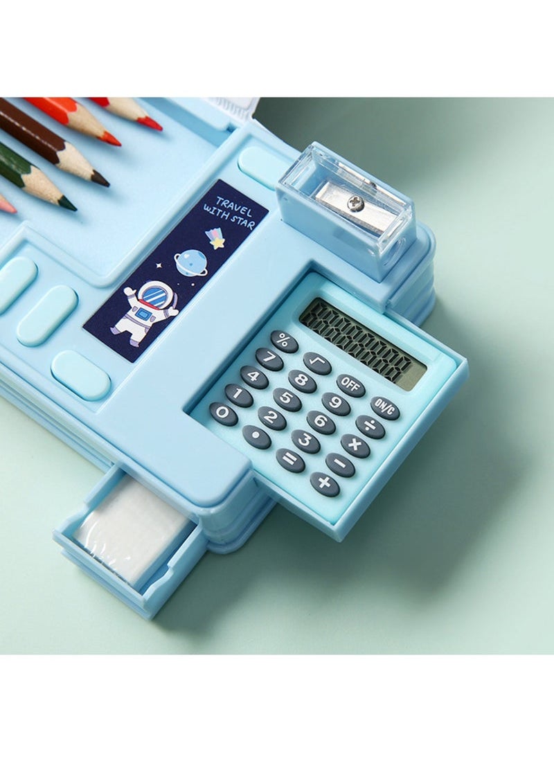 Generic - Creative Multi-functional Plastic Stationery Box for Primary School Students Double-sided Magnetic Pencil Calculator Sharpener (Blue, Astronaut) - Image 1