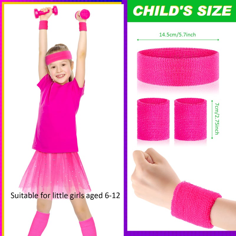 Sintege 80s Leg Warmer for Kid Girl Neon Leg Warmer Headband Wristband 1980s Fancy Accessory for Cosplay Party(Pink, Rose Red) - Image 2