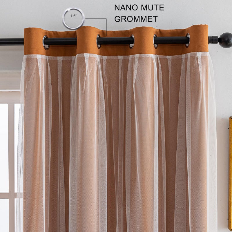 Anytime Home Curtains Blackout and Sheer Layered Solid Window Curtain Panel Pair with Grommet Top  52Wx84L Orange - Image 3