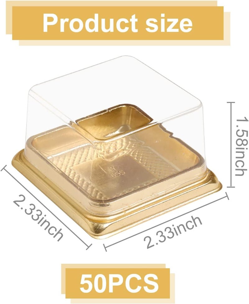 ELECDON Cupcake and Mini Mooncake Boxes - 50 Pack Individual Cake Containers, Transparent Plastic for Cookies, Muffins - Baby Shower, Wedding, Birthday Party Supplies (Gold Base) - Image 5