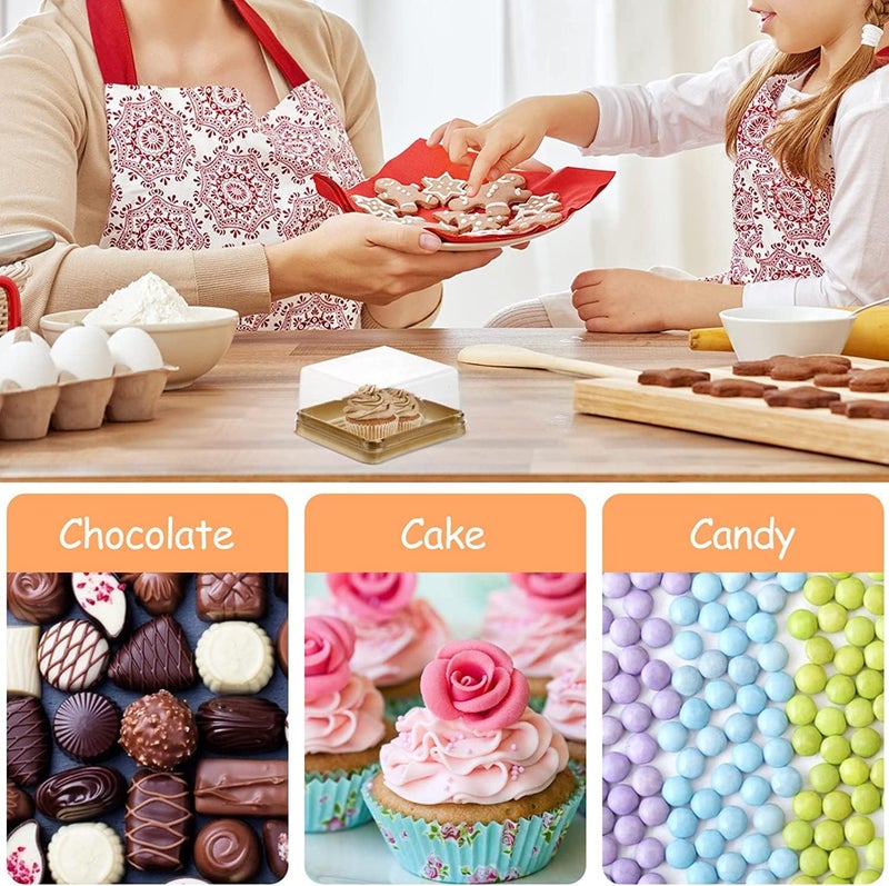 ELECDON Cupcake and Mini Mooncake Boxes - 50 Pack Individual Cake Containers, Transparent Plastic for Cookies, Muffins - Baby Shower, Wedding, Birthday Party Supplies (Gold Base) - Image 3