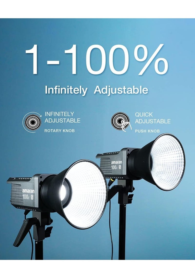 أماران 100dS ضوء فيديو LED بقوة 100 واط – ضوء COB بتوازن ضوء النهار مع تركيب Bowens للاستوديو وصناع المحتوى