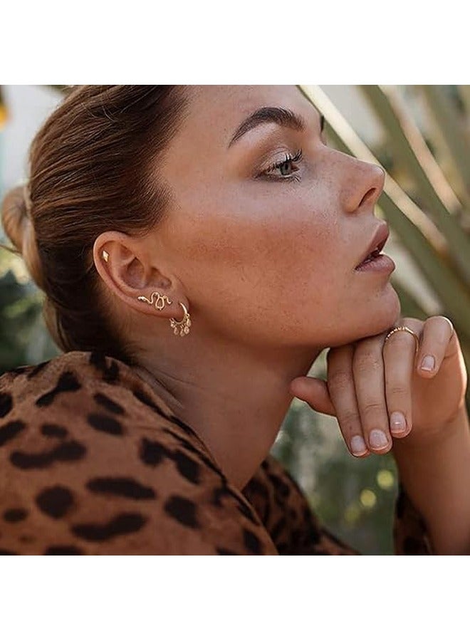 Mevecco Women Huggie Hoop Earrings Gold Ear Stud Cuff 14K Gold Filled Small Boho Beach Simple Delicate Handmade Hypoallergenic Jewelry Gift - Image 2