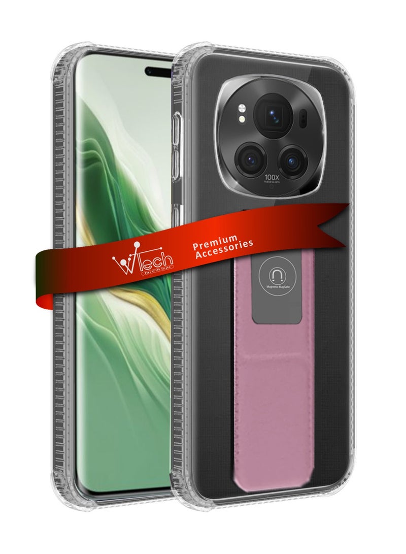 دبليو تيك غطاء وسادة هوائية بمقبض يدوي من مادة TPU لهاتف Honor Magic6 Pro 5G 2024 شفاف/وردي - Image 1