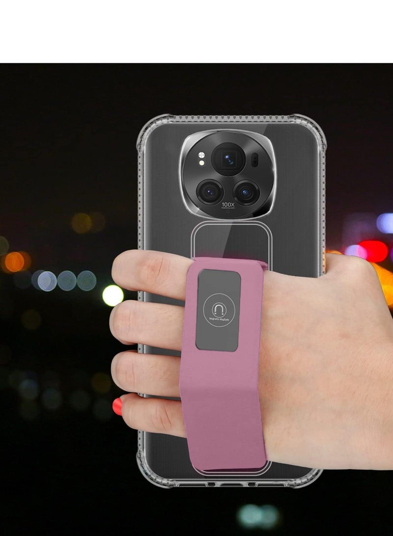 دبليو تيك غطاء وسادة هوائية بمقبض يدوي من مادة TPU لهاتف Honor Magic6 Pro 5G 2024 شفاف/وردي - Image 2