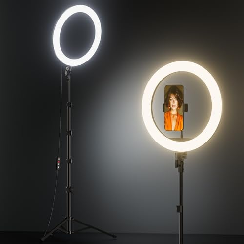 TODI 12" Ring Light with 63" extendable Tripod Stand, Selfie RingLight with Phone Holder and Selfie Remote, 2-in-1 Dimmable LED Ring Light for Makeup, Live Stream, Photography - Image 1