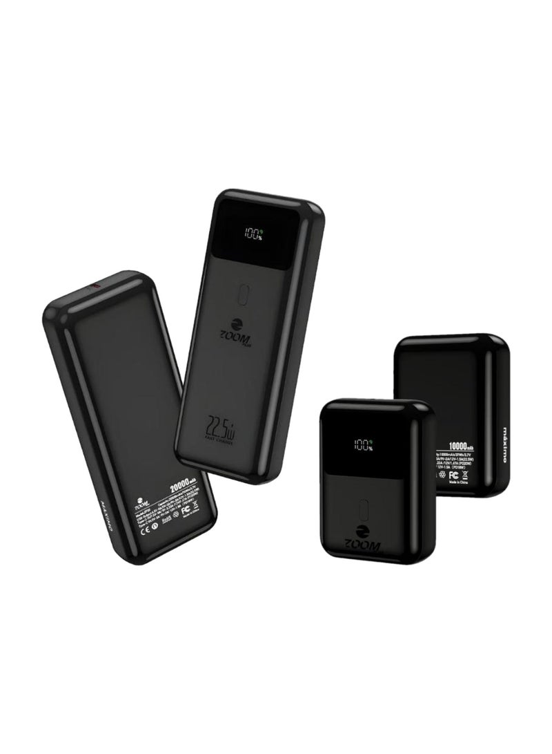 Zoom Plus Maximo 60,000mAh Power Bank Bundle, 4-Pack (2× 10,000mAh ZP10 + 2× 20,000mAh ZP20), 22.5W Fast Charging Portable Chargers for iPhone, Samsung and Android Phones, Black - Image 1