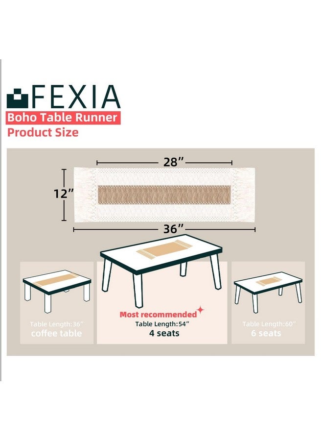 FEXIA Boho Table Runner with Tassels 36 Inches Long Farmhouse Rustic Cream & Brown Macrame Table Runner for Boho Dining & Bedroom Decor (12x36 Inches) - Image 2