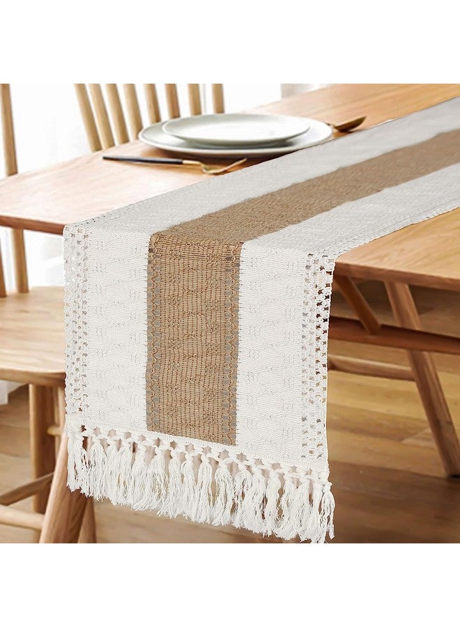 FEXIA Boho Table Runner with Tassels 36 Inches Long Farmhouse Rustic Cream & Brown Macrame Table Runner for Boho Dining & Bedroom Decor (12x36 Inches) - Image 5