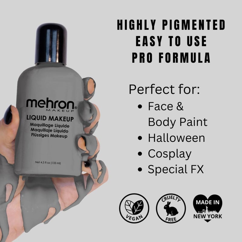 Mehron Makeup Liquid Makeup | Face Paint and Body Paint Perfect for Halloween, Cosplay I Air Brush Compatible 4.5 oz (133 ml) (MONSTER GREY) - Image 2